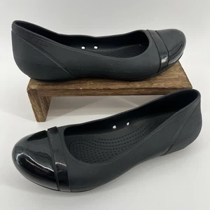 Crocs Ballet Flats Womens Size 8 Black Slip-on Comfort Glossy Cap Toe - Picture 1 of 7