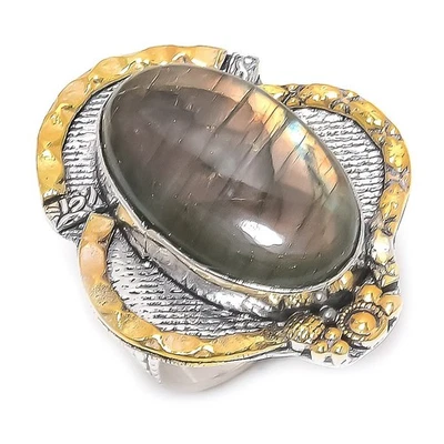 Anillo de regalo de dos tonos de plata de ley 925 hecho a mano con piedras preciosas de labradorita talla 9 W666 Foto 1 de 2