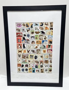 Briefmarkensammlung Katzenmotiv Vintage im Bilderrahmen - Bild 1 von 3