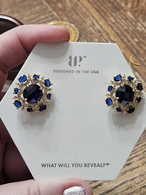 Bomb Party September 2025 Earrings Velvety Sun In A Perfect Sky Sapphire Gold Pl - Image 1 of 4