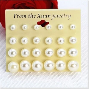 Fashion 12 Pair Different size white Cultured Freshwater bead Pearl Earring Stud - Picture 1 of 4