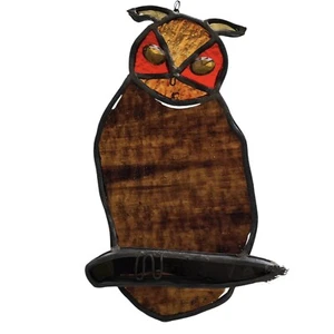 STAINED GLASS OWL - 1930’s Handmade Vintage Sun catcher Primitive Cottage - Picture 1 of 10