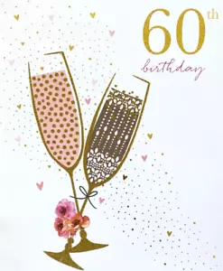 "60th Birthday" Patterned Champagne Flutes with Gold & Tiny Hearts by Jaz & Baz - Picture 1 of 5