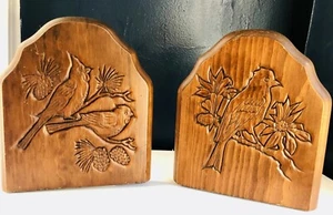 Vintage Wooden Bookends Carved Birds Cottage Farmhouse Cottagecore 7x6” - Picture 1 of 12