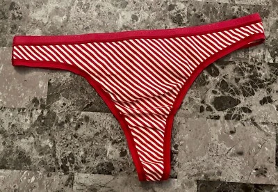 NUEVO CON ETIQUETAS BRAGAS TANGA VICTORIA'S SECRET M ROJO BLANCO RAYAS 100% ALGODÓN RARAS VINTAGE Foto 1 de 3