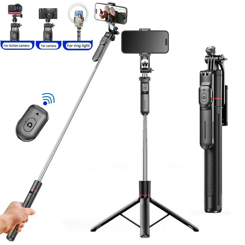 67" Selfie Stick Tripod Bluetooth Remote Shutter for iPhone Samsung 1/4" Camera - Image 1 of 4