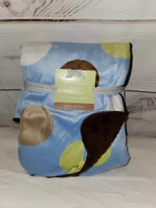 NEW Carters Blue Brown Large Polka Dot Circle Blanket Brown Sherpa Velour 2012 - Picture 1 of 10