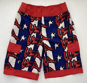 Y2K Boys Size Medium Swim Trunks Shorts Red Blue STEPHEN SPROUSE 2002 Graffiti M - Picture 1 of 11