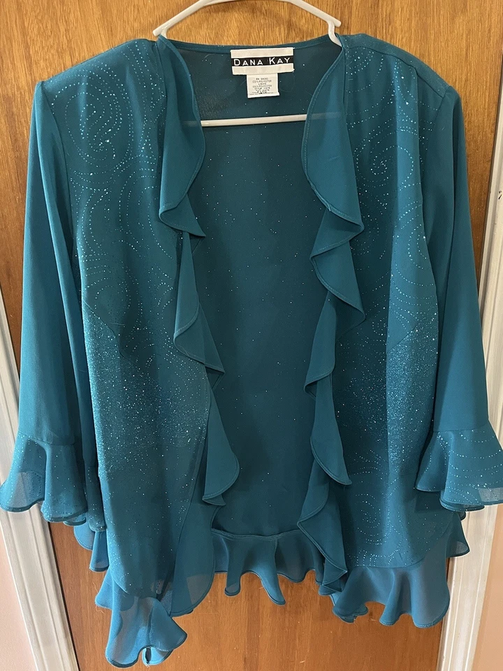 Dana Kay Size 16 Teal Glittery Party Jacket - Image 1 of 1