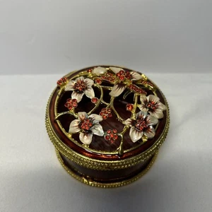 Vintage Enamel Rhinestone Hinged PillBox , Jewelery Holder Red - Picture 1 of 5