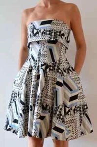CUE Strapless Fit & Flare Jacquard Dress Back Cutout & Pockets Sz 10 RRp$365 NWT - Picture 1 of 6