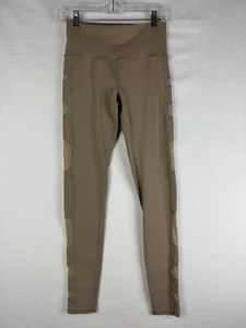 Alo Yoga Leggings Womens M Tan Mesh Athleisure High Waisted Ankle Nylon Blend - Picture 1 of 14