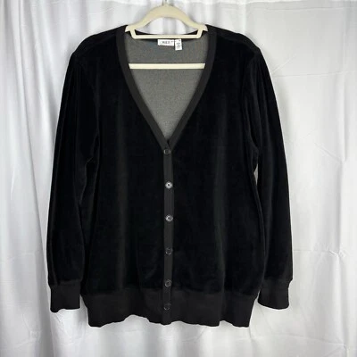 Cárdigan Suéter WILT Slouchy Manga Mujer Negro Talla Grande Terciopelo Hecho en EE. UU. Foto 1 de 4