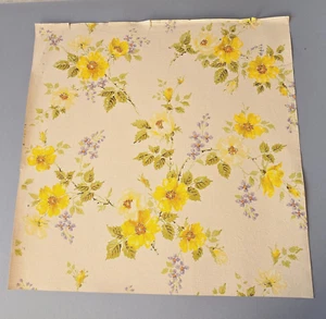 Vintage Wallpaper Sample Sheet 70s Yellow Floral Cottagecore Crafting Ephemera - Picture 1 of 9
