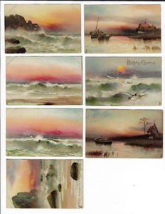 7 Tuck Connoisseur Series Ocean & Inlet Guilt Edge Postcards 1906-10 p1086 - Picture 1 of 3