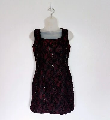 J.Taylor Dress Size 12 Womens Black Red Lace Bodycon Mini Sequin Lined - Image 1 of 4