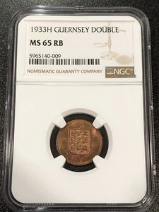 1933 H MS65 RB Guernsey Double UNC NGC KM 11 - Picture 1 of 4