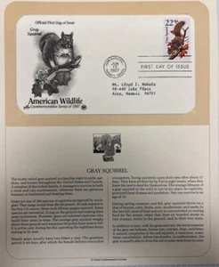 American Wildlife Mail Cover FDC & Info Sheet Gray Squirrel 1987 - Picture 1 of 3
