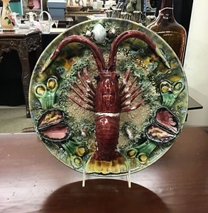 Vintage - Barceros Portugal - Majolica Palissy - Lobster Wall Plate - 13" - Picture 1 of 1