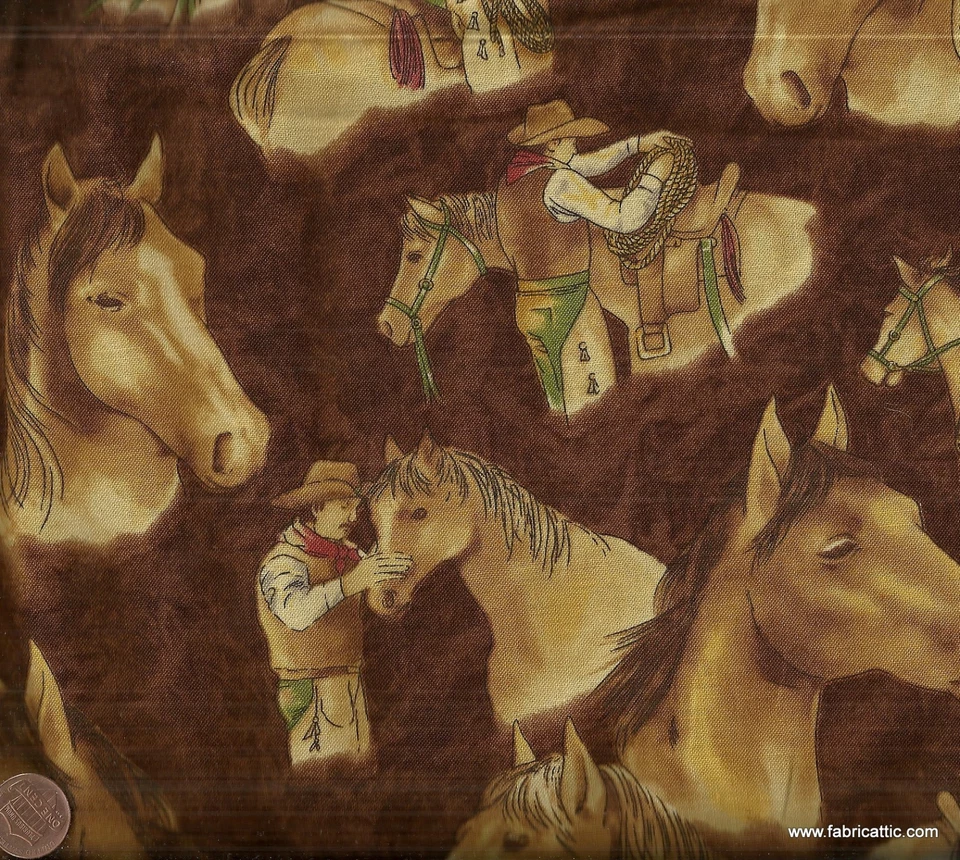 Horseshoe Trail horses cowboys western brown Moda fabric - Image 1 of 1