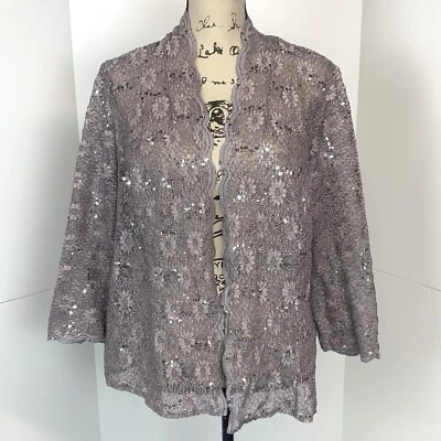 Vintage Alex Evenings Women Size 14 Open Jacket Lace Sequin Fairycore Evening - Image 1 of 4