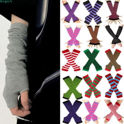 Guanti donna lunghi mezze dita senza dita scaldamani braccia guanti in maglia invernali - Immagine 1 di 4