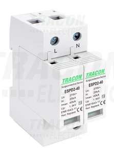 SCARICATORE SOVRATENSIONE AC 20KA TIPO T2+T3 2 POLI 1 mod. TRACON ESPD2+3-40-2P - Foto 1 di 3