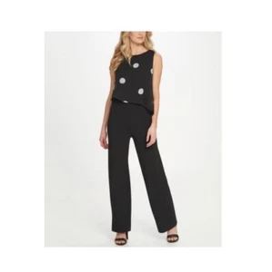 DKNY Womens 2 Black White Spots Wide Leg Jumpsuit NWT AC35 - Picture 1 of 4