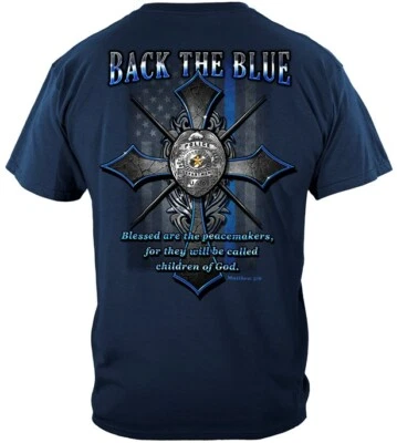 Back The Blue Cross and Badge T Shirt Matthew 5:9 Blessed Are The Peacemakers - Image 1 of 4