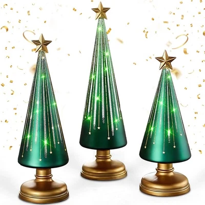 Luzes noturnas de árvore de Natal pacote com 3 decoração noturna estrelada com base, verde - Imagem 1 de 4