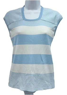Vintage 70s Joyce Women Size XL Pullover Sleeveless Knit Top Blue/White Stripes - Image 1 of 4