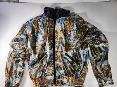 Quebra-vento Ellesse vintage com estampa tribal e capuz preto – estilo retrô, almofadas - Imagem 1 de 4