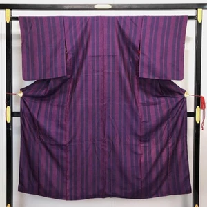 Kimono japonés Komon antiguo Taisho a rayas púrpura - Imagen 1 de 7