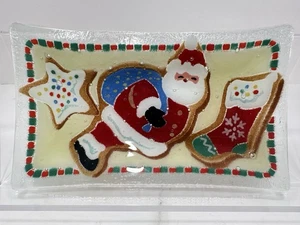 Peggy Karr Fused Glass Santa Platter Tray Plate 6"x10" Christmas Cookies - Picture 1 of 5