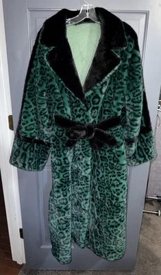 Nuevo Abrigo Dorado Minky Terciopelo Verde Estampado Leopardo Talla Grande Foto 1 de 4