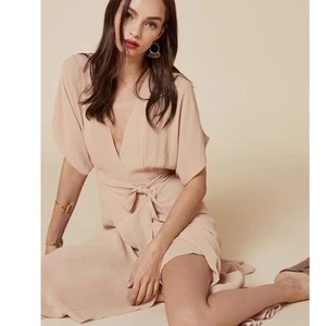 Reformation Wooster/Winslow Dress buff champagne flutter sleeve wrap size medium - Picture 1 of 17