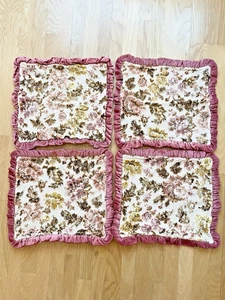 Vintage BHS Cushion Covers x 4 Velvet Devore Pink Frills 42 x 37cm Country House - Picture 1 of 13