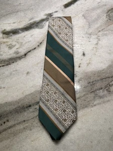 Vintage Men's Necktie Tie Texturized Tan Green White Mr John Beau Brummell NOS - Picture 1 of 6