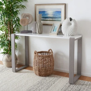 SAFAVIEH Bartholomew Scandinavian Lacquer Console Table | White / Grey | - Picture 1 of 10