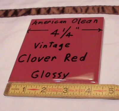 1 pc. Rojo trébol - Borgoña: azulejo de cerámica brillante de 4-1/4" de American Olean, Nuevo de Lote Antiguo Foto 1 de 4