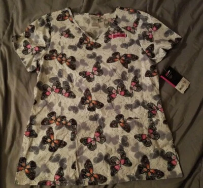 SCRUBSTAR S Butterfly Women's Stretch Scrub Top Spring Medical Veterinarian Dr - Image 1 of 4