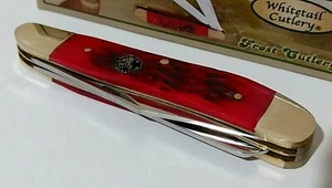 WHITETAIL DOGLEG TRAPPER HUNTING POCKET KNIFE W/ DEER BUCK SHIELD RED BONE !!! - Picture 1 of 7
