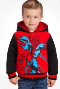 NWT Disney Marvel Boys Sz 4T Spiderman Kids Plush Hoodie Jacket Black Red Fleece - Picture 1 of 10