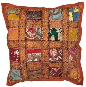 Handmade Embroidery Sequin Patchwork Indian Sari Throw Pillow Cushion Covers 16" - Picture 1 of 10