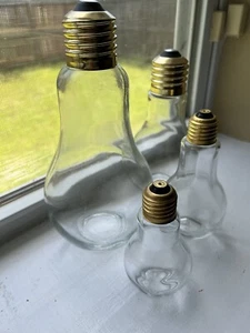 LIGHT BULB shape Decorative CLEAR GLASS BOTTLE Jar 4pc Set Extra Small To Large - Picture 1 of 6