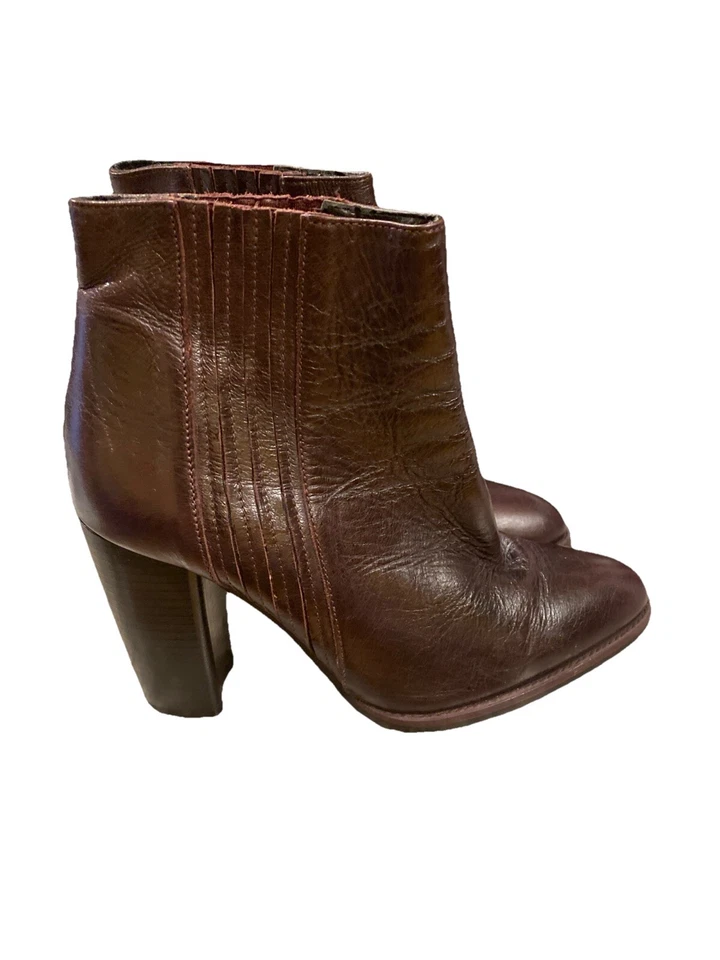 Botines Zara Chelsea para mujer 38/7,5 rojo púrpura cuero punta tacón bloque Foto 1 de 4