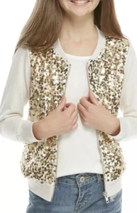 Beautees Girl's Size Medium Gold Sequin Bomber Jacket and Tee 2fer New with Tags - Picture 1 of 2