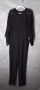 Bcbg Maxazria Jumpsuit 2 Straight Leg Kimono Chiffon Sleeve Black Drape Layer - Picture 1 of 12