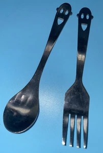 Cute Smiley Face Stainless Fork & Spoon Set Baby-Child Utensils 5.5" Long No Box - Picture 1 of 6