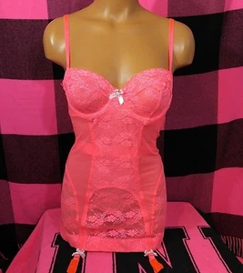 Victoria's Secret Very Sexy Lace & Mesh Zip-Up Lingerie Garters Hot Pink 34B NWT - Picture 1 of 4